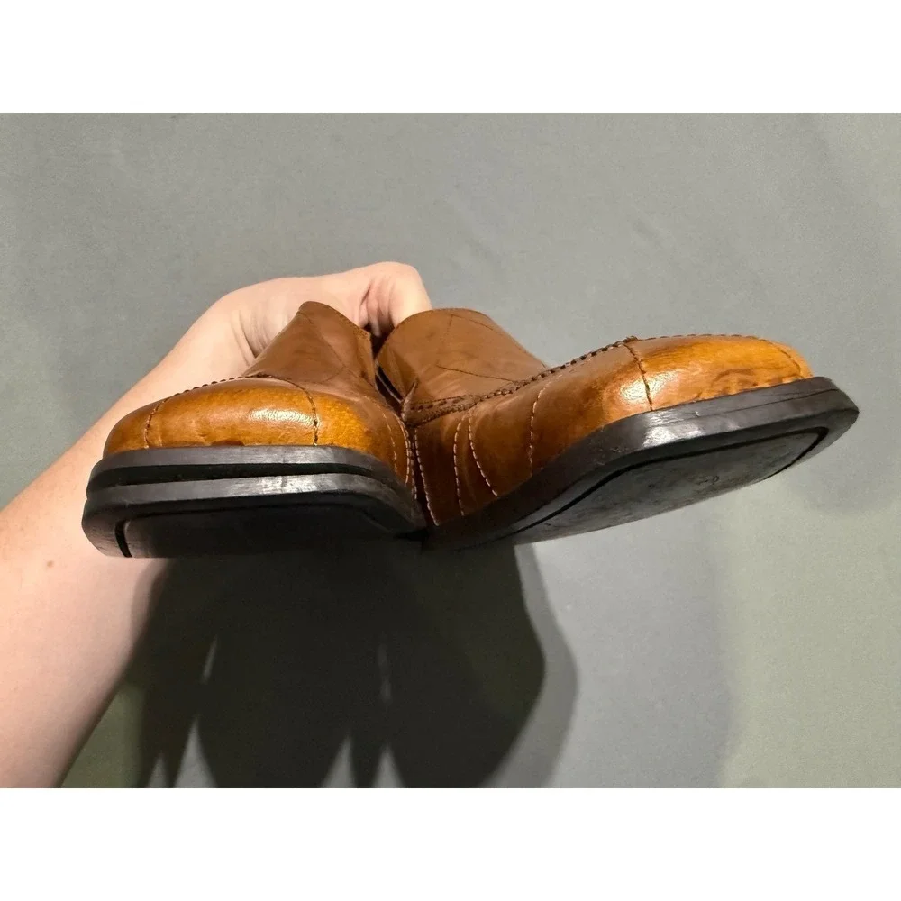 Fratelli Footwear Loafers Mens 12M Tan Leather Geometric Stitched Square Toe